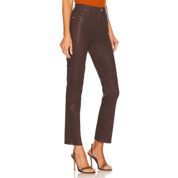FRAME Le Sylvie High-Rise Coated Jeans - Chocolate Brown - Size 28 - New! - Picture 2 of 3